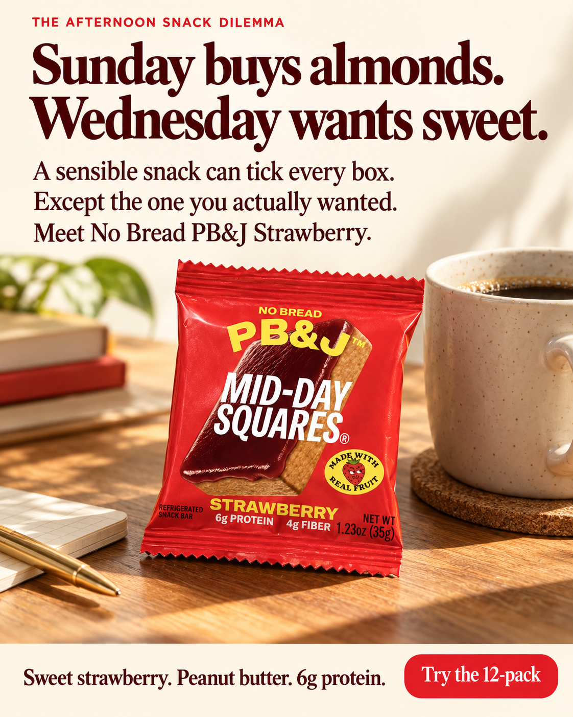 PB&J Strawberry static ad: Sunday buys almonds. Wednesday wants sweet.